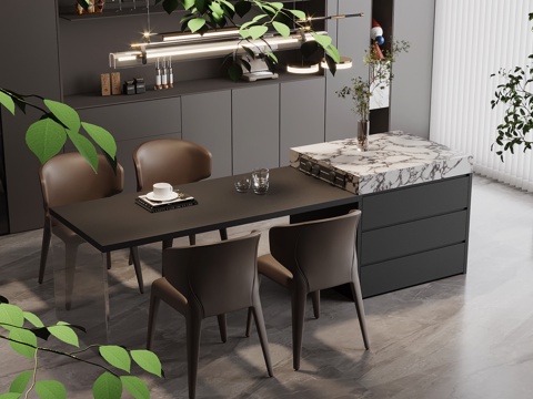 现代意式岛台 餐桌椅su模型