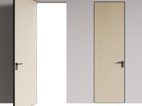  北欧简约单开门 房间门 入户门 隐形门 木质门3d模型 