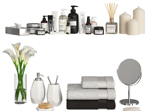  浴室装饰配件与化妆品3d模型 