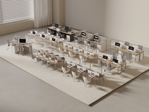  办公桌椅 职员工位电脑桌椅 电脑桌3d模型 