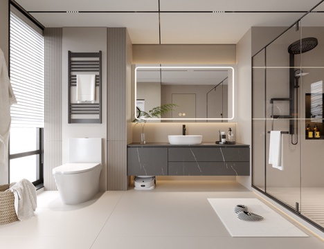 现代卫生间 洗手台su模型