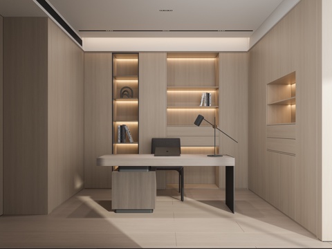  现代书房书桌3d模型 