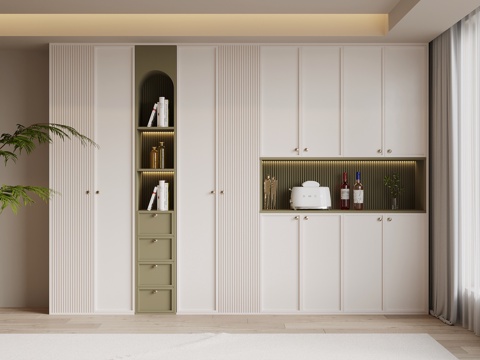 法式奶油风酒柜 餐边柜su模型