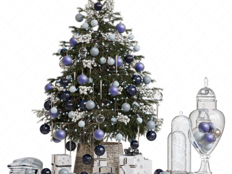  圣诞树和装饰3d模型 