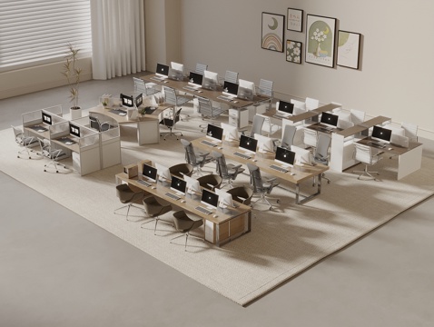  办公桌椅 职员工位电脑桌椅 电脑桌3d模型 