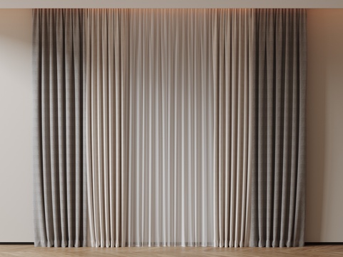  现代通用窗帘 中古布帘窗纱 纱帘 百叶帘 素色帘 纯色窗帘su模型 