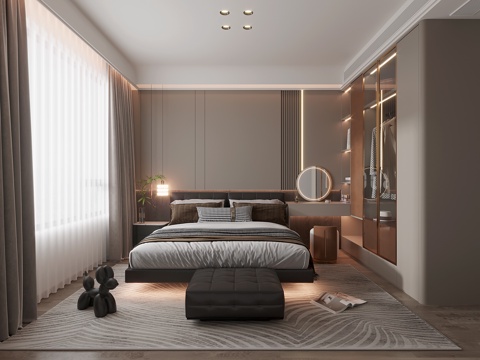  意式卧室 玻璃衣柜 意式床3d模型 