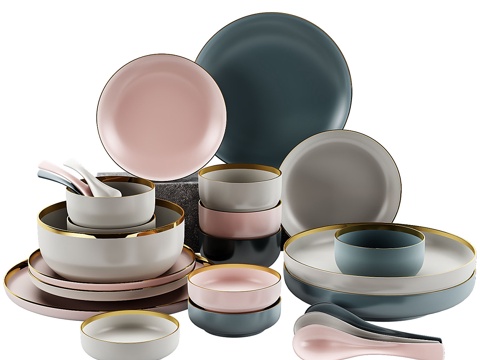  餐具套装3d模型 