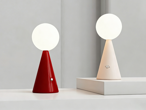  现代简约台灯 意式极简台灯 红白双色 台灯套组 锥形底座 球su模型 