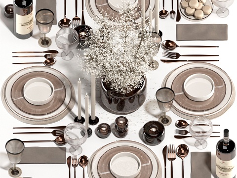  新中式轻奢餐具组合3d模型 