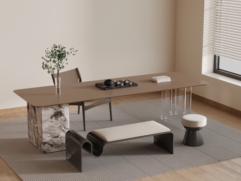 现代意式书桌椅 办公桌椅su模型