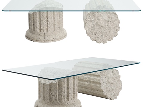  现代极简石头玻璃茶几3d模型 