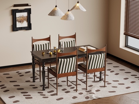 法式复古风餐桌椅 吊灯su模型