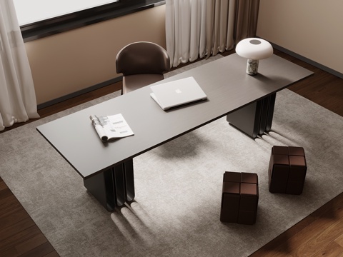 现代意式书桌椅 办公桌椅su模型