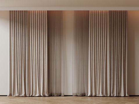  现代通用窗帘 中古布帘窗纱 纱帘 百叶帘 素色帘 纯色窗帘su模型 