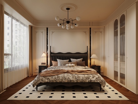 法式卧室 双人床 衣柜su模型