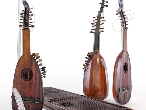  复古乐器套装 琵琶3d模型 