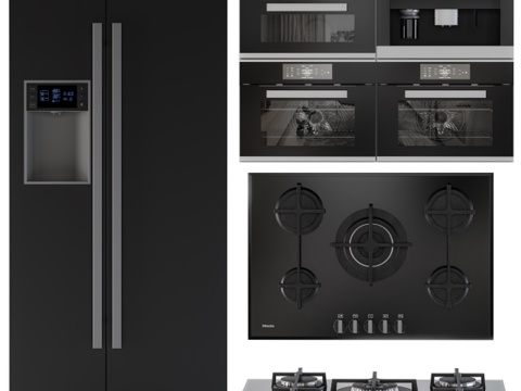  黑色厨房电器套装3d模型 