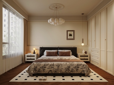 法式卧室 双人床 衣柜su模型