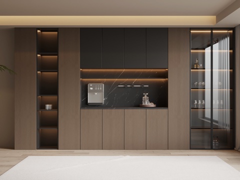  现代意式酒柜 餐边柜su模型 