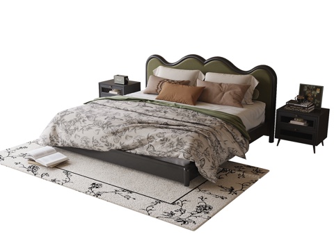  现代双人床 地毯su模型 