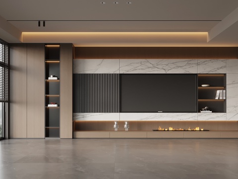 现代意式电视背景墙 电视柜su模型