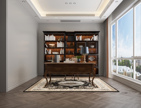  欧式书柜书桌3d模型 