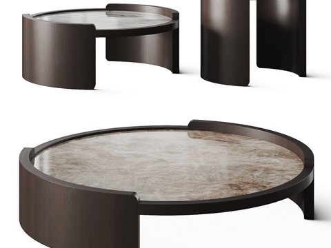  现代意式大理石圆茶几组合3d模型 