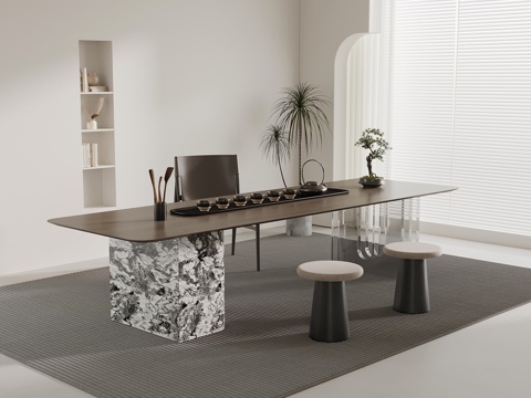 现代茶桌椅 茶台su模型