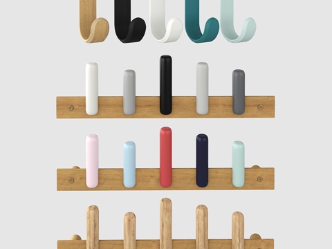  弧形挂钩与壁挂式衣帽架3d模型 