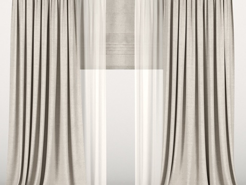  棕色纱帘配罗马帘3d模型 