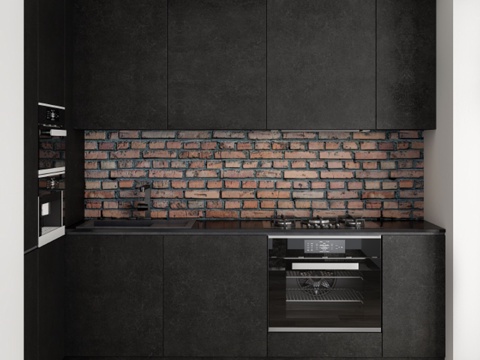  现代砖墙厨房3d模型 