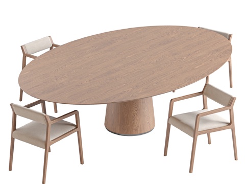  现代意式椭圆实木餐桌椅组合3d模型 