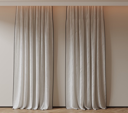  现代通用窗帘 中古布帘窗纱 纱帘 百叶帘 素色帘 纯色窗帘su模型 