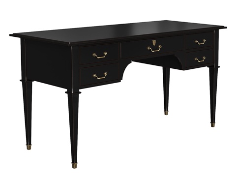  黑色5抽屉实心刺槐书桌3d模型 