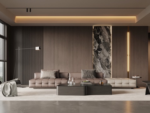 现代意式客厅 沙发背景墙 沙发茶几组合su模型