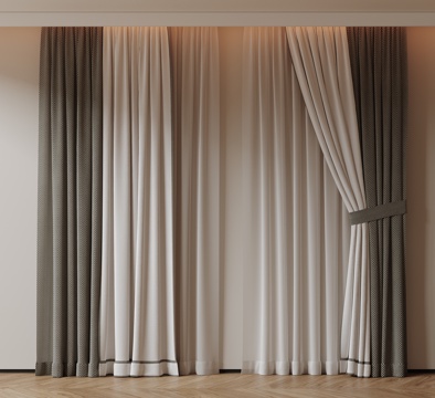  现代通用窗帘 中古布帘窗纱 纱帘 百叶帘 素色帘 纯色窗帘su模型 