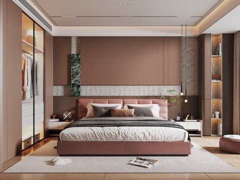  意式轻奢卧室 衣柜 床头柜 双人床3d模型 