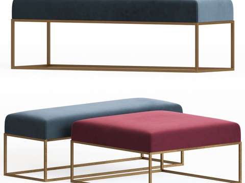  Westelm 盒式框架软垫长凳及脚凳3d模型 