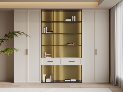 法式奶油风书柜su模型