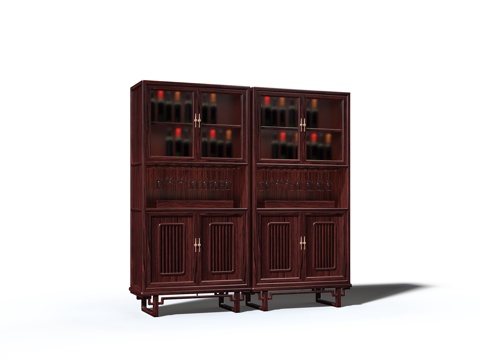 新中式宋式美学红木酒柜3d模型 