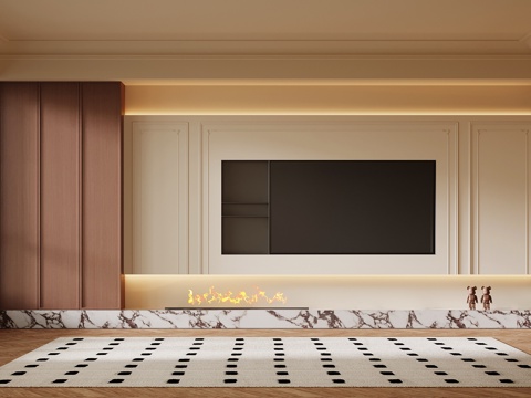 法式中古风电视背景墙 电视柜su模型