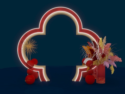  美陈 门头 海棠门3d模型 