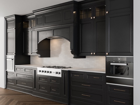  经典深色厨房3d模型 