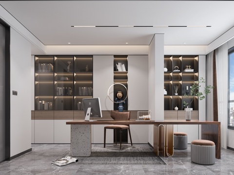  书房书桌书柜3d模型 