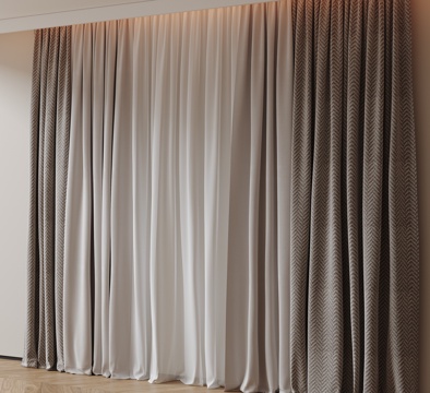  现代通用窗帘 中古布帘窗纱 纱帘 百叶帘 素色帘 纯色窗帘su模型 