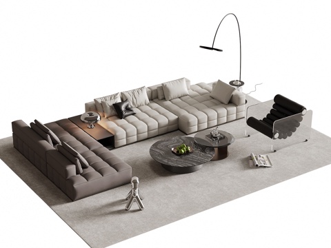 现代意式沙发茶几组合su模型