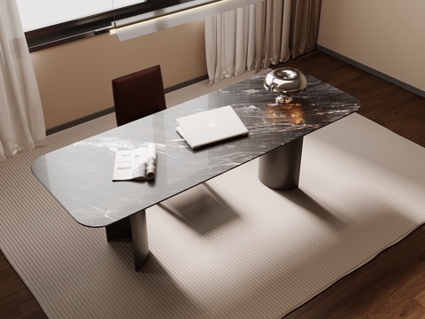 现代意式书桌椅 办公桌椅su模型