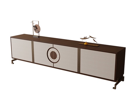  新中式电视柜su模型 