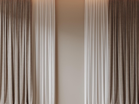  现代通用窗帘 中古布帘窗纱 纱帘 百叶帘 素色帘 纯色窗帘su模型 